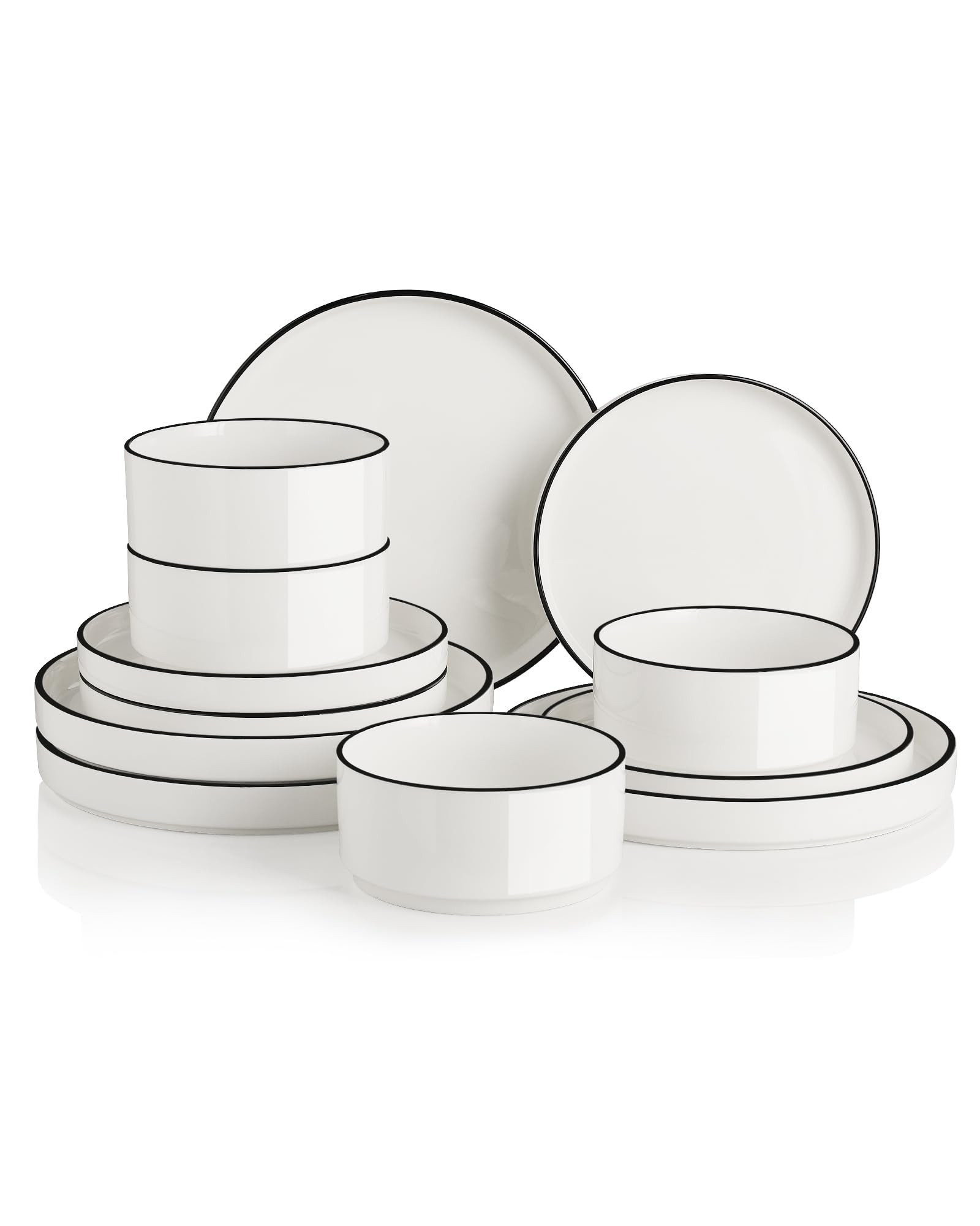 Sweejar Porcelain Dinnerware Sets for 4, 12 Pieces Ceramic Plates and Bowls Set, Classic Modern S... | Amazon (US)