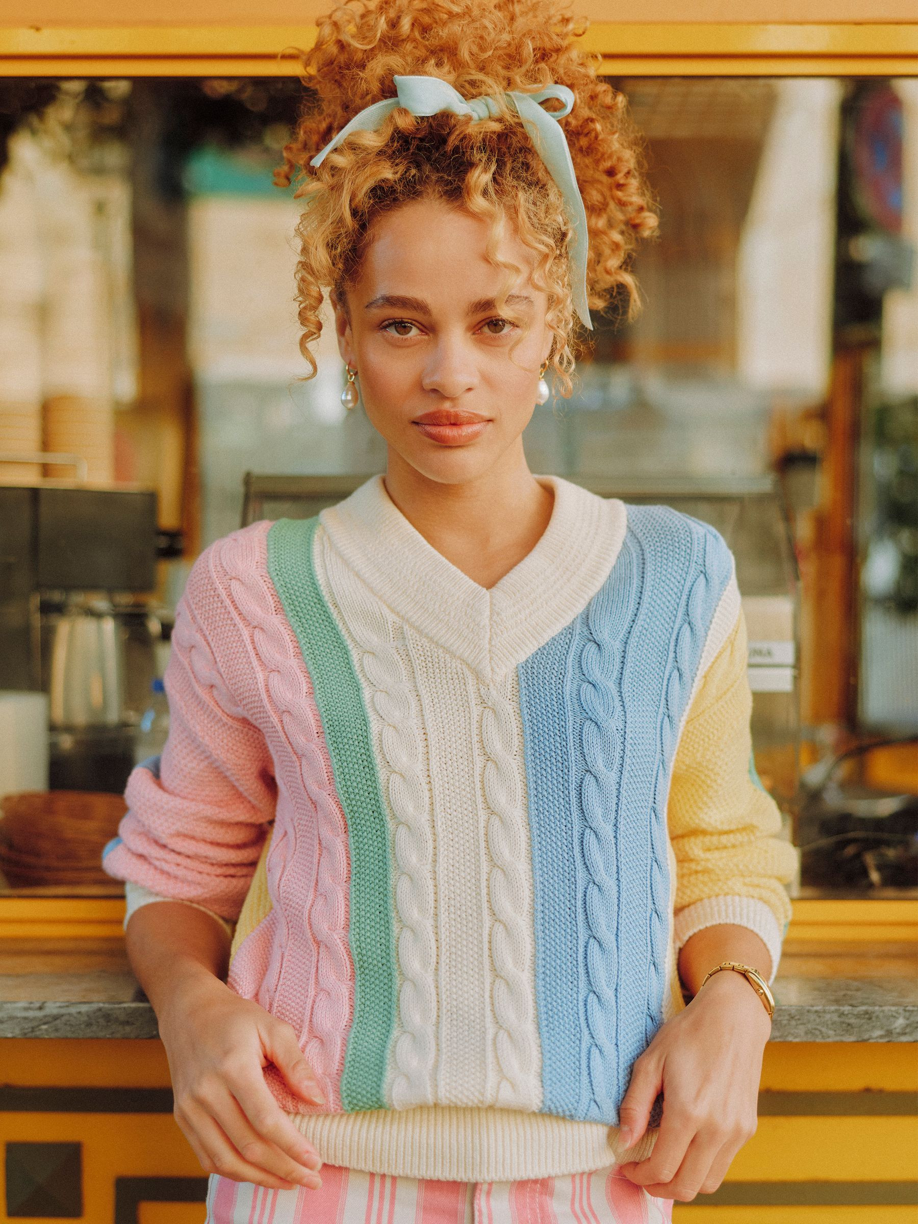 Multi Stripe Cable Knit Cricket Cotton Jumper | Joules | Joules