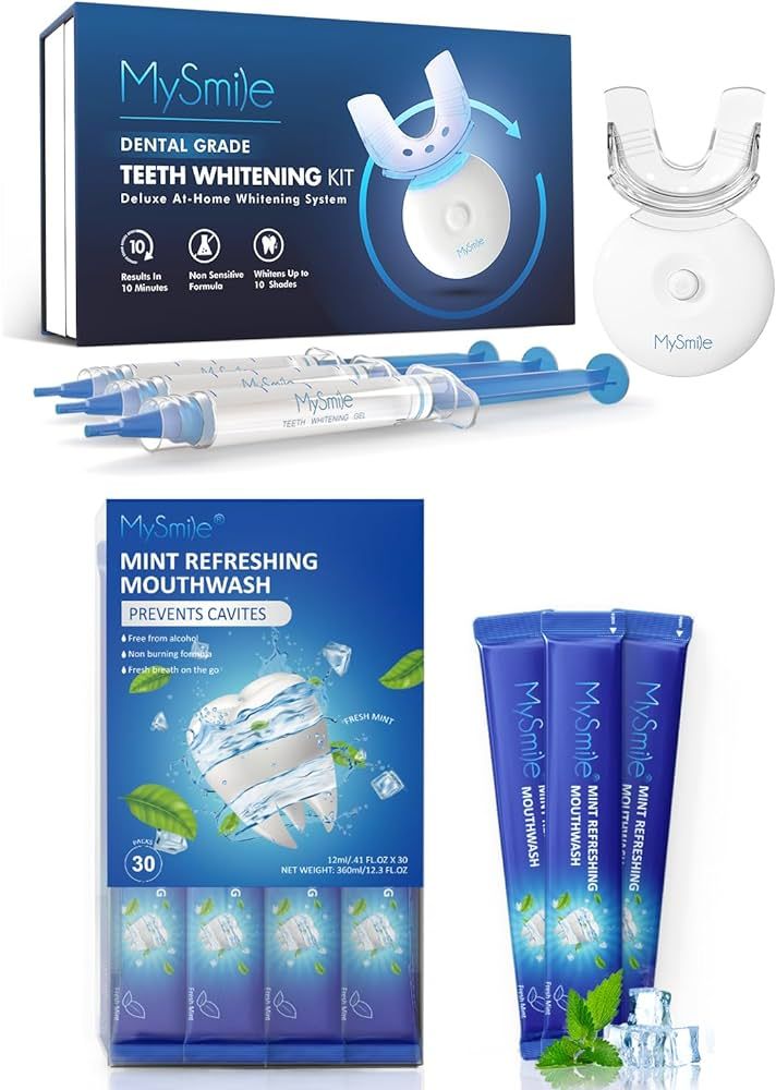 MySmile Teeth Whitening Kit with LED Light Mouthwash Alcohol Free 30 Uses | Amazon (US)