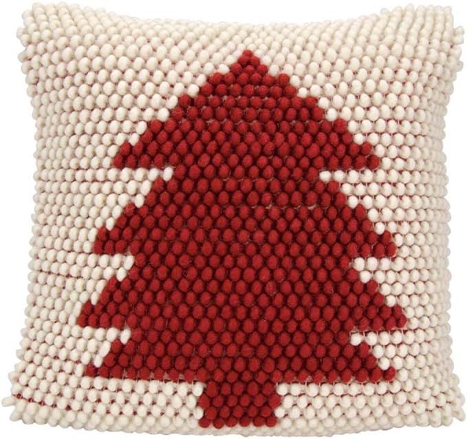 Mina Victory Holiday Pillows Xmas Tree Loops Ivory Red 20"X20" Throw Pillow | Amazon (US)