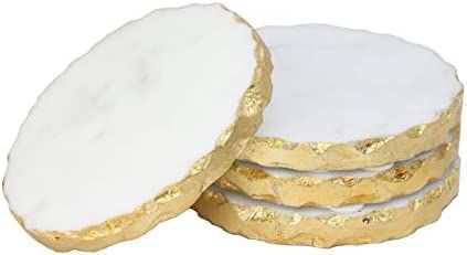 P & E Coasters for Drinks | Set of 4, Luxury White Marble Coasters with Gold Edges, Housewarming ... | Amazon (US)