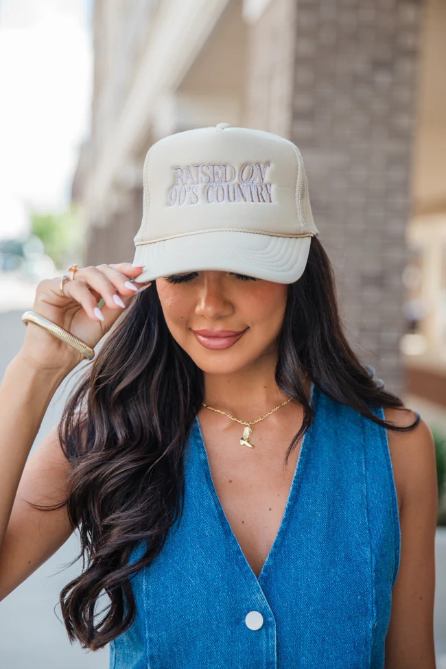 Raised On 90s Country Tan Trucker Hat | Pink Lily