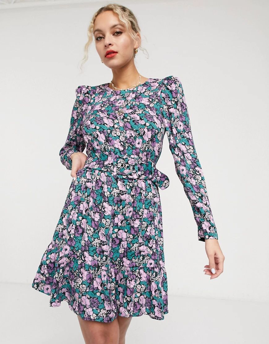 & Other Stories floral print belted mini dress in multi-Pink | ASOS (Global)
