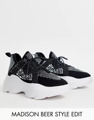 ASOS DESIGN Director embellished chunky lace up sneakers in black | ASOS US