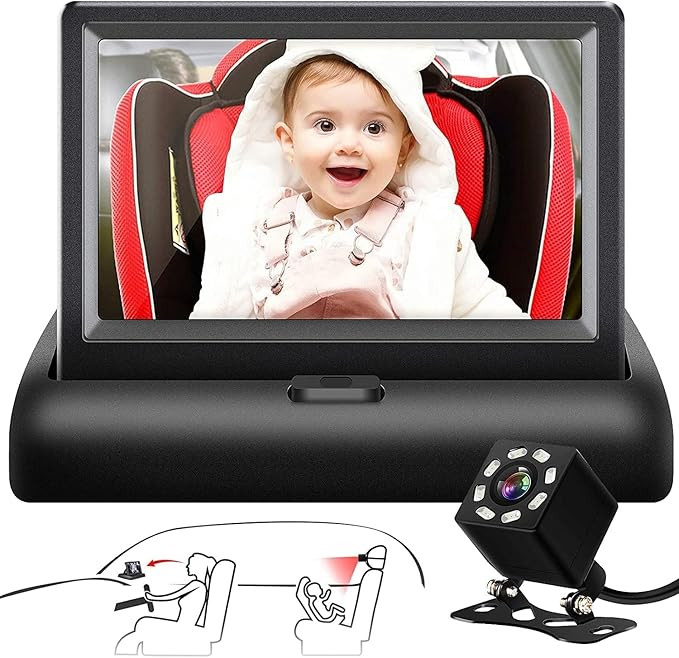 Baby Car Mirror, Shybaby 1080P Camera Monitor with Handbell Toy, 4.3'' HD Wide View Seat Mirror N... | Amazon (US)