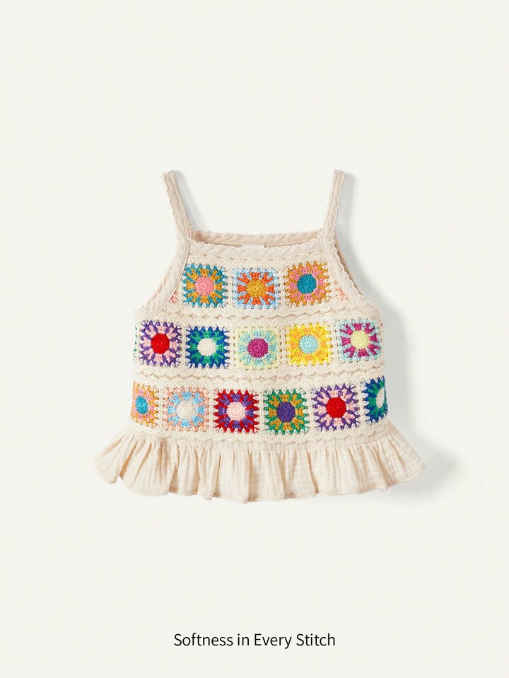 Cozy Cub Baby Girl Casual Crochet Knit Cami Top With Ruffle Hem | SHEIN
