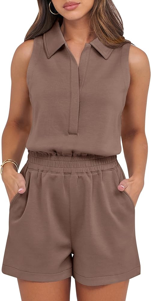 ANRABESS Romper for Womens 2026 Summer Dressy Casual Sleeveless V Neck One Piece Short Jumpsuit L... | Amazon (US)