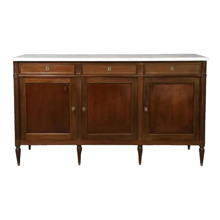 French Louis XVI Style Marble Top Credenza Sideboard | Chairish