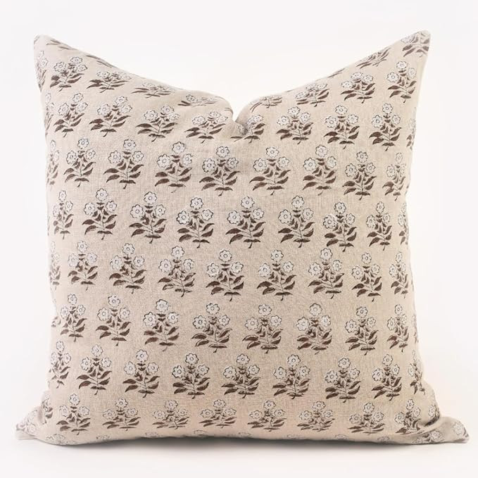 Decorative Pillow Cover French Country Pillow Cover Cottage Decor Floral Block Print, Farmhouse D... | Amazon (US)