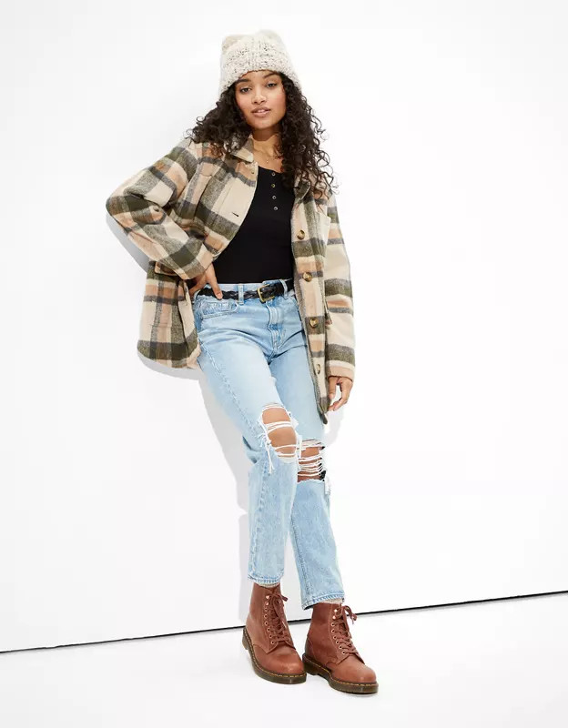 AE Oversized Plaid Button Up Jacket | American Eagle Outfitters (US & CA)