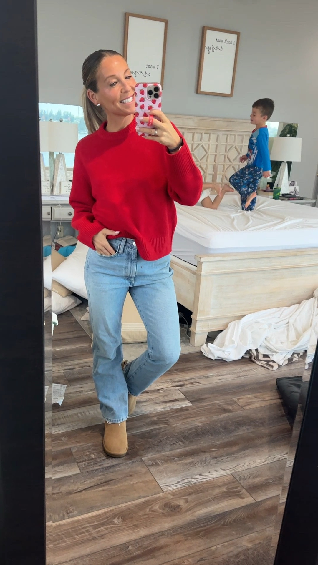 fall ❤️ I love this sweater! I have it in 3 colors! And these jeans are a little pricey but also on sale! Such incredible quality! And TTS! Also, first time wearing uggs/knock off uggs in about 15 years so there’s that lol but loving the fall vibes!

#fall #momvibes #abercrombie #amazon 

#LTKStyleTip #LTKSaleAlert #LTKSeasonal