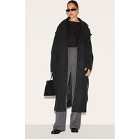 Black Oversized Wool Look Trench Coat | PrettyLittleThing US