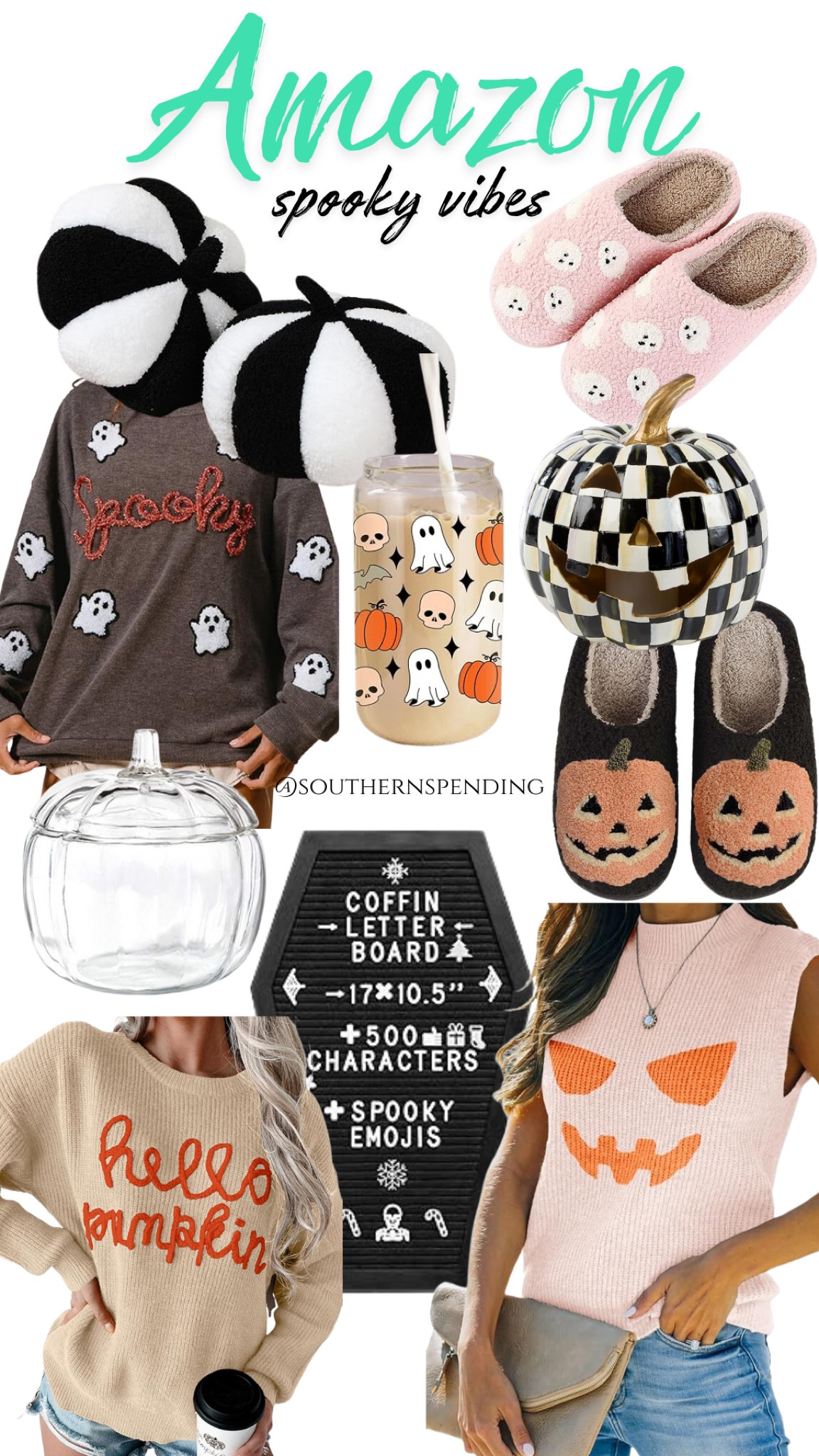 Halloween finds on Amazon. Clothing, home decor, sweaters, slippers, glass candy jar, coffin letter board.

#LTKFindsUnder50 #LTKSeasonal #LTKHome