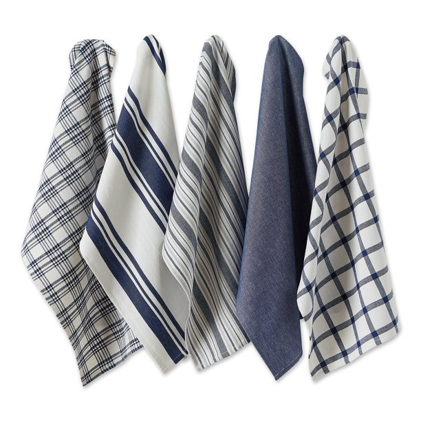 Set of 5 Assorted Nautical Blue and White Woven Dish Towel, 28" - Walmart.com | Walmart (US)