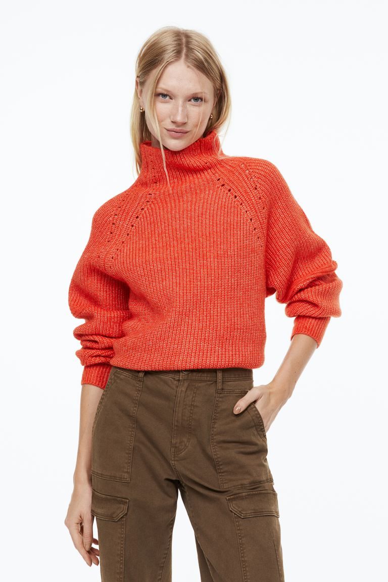 Turtleneck Jacquard-knit Sweater - Orange melange - Ladies | H&M US | H&M (US + CA)