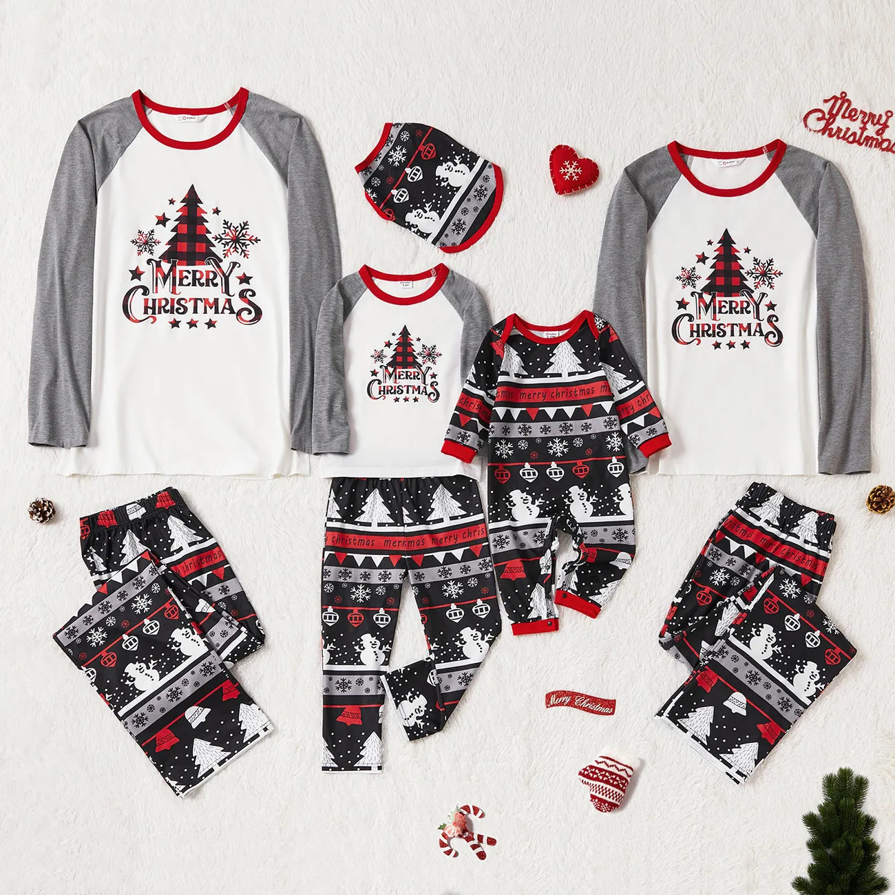 Christmas Tree Snowflake and Letters Print Grey Family Matching Long-sleeve Pajamas Sets (Flame R... | PatPat