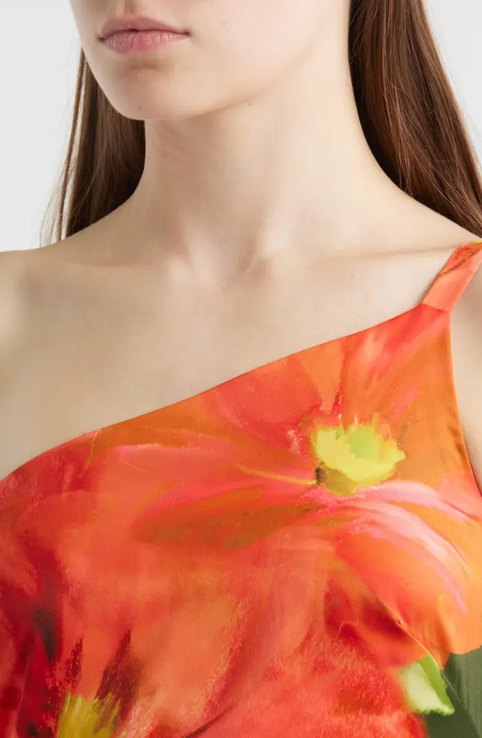 Placed Print One-Shoulder Satin Gown | Nordstrom