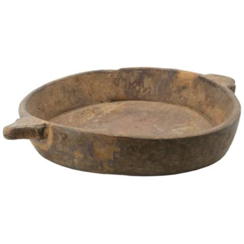 22" Brown Antique Wooden Parrat w/ Handles | Lamps Plus