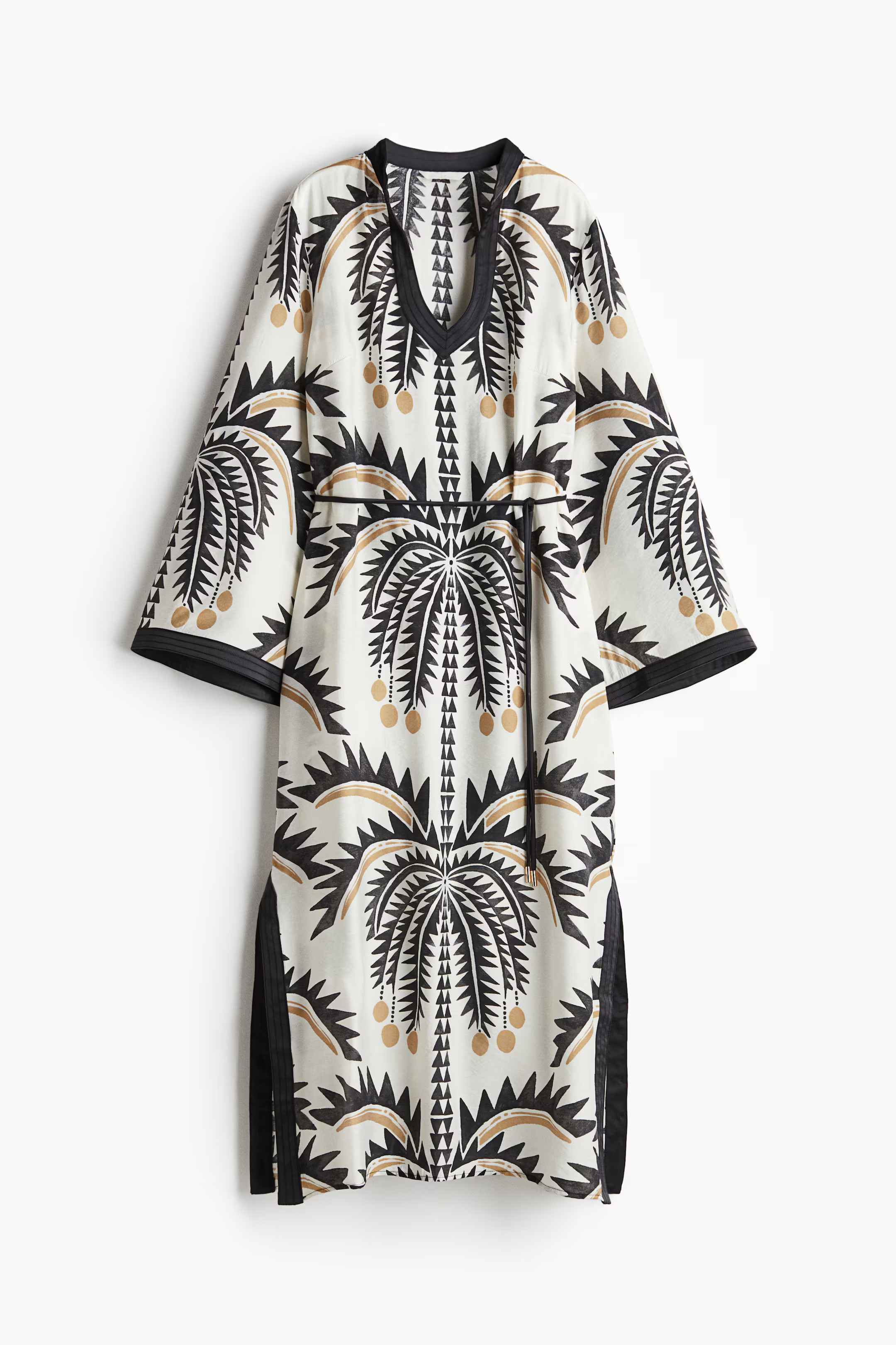 Tie-Belt Tunic Dress - White/palm trees - Ladies | H&M US | H&M (US + CA)