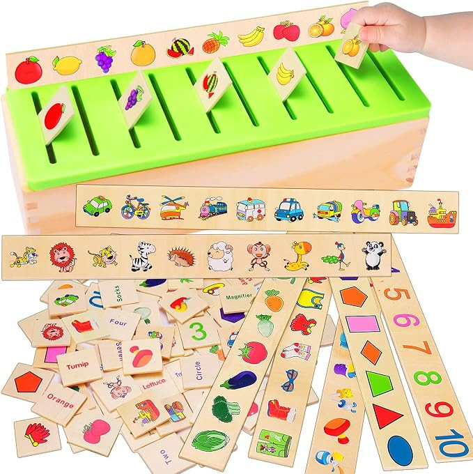 Wooden Montessori Toys for Toddlers 1 2 3 Year Old Color Shape Sorting Baby Preschool Learning Ac... | Amazon (US)