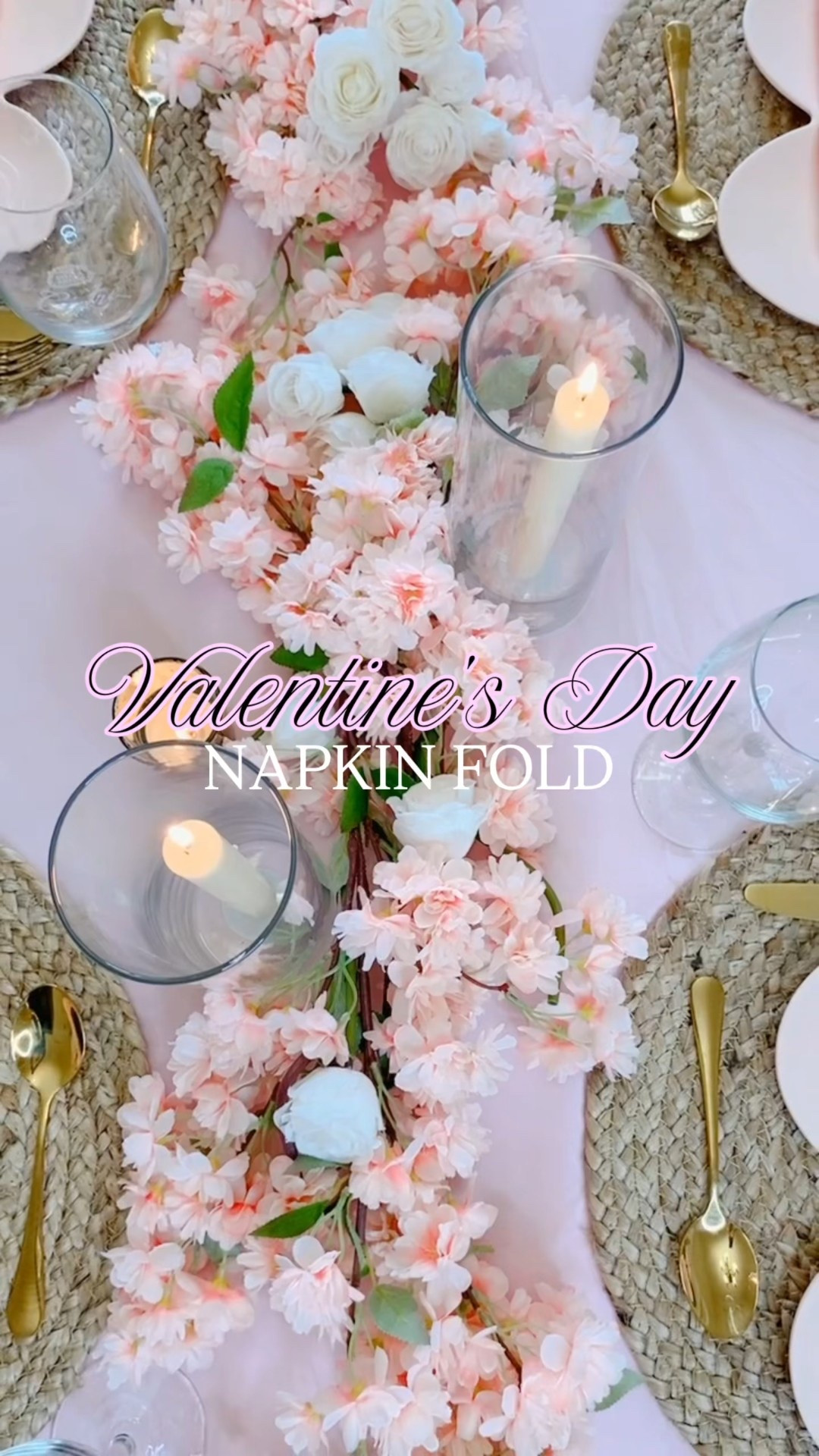 Valentines Day Napkin Fold idea
#valentinesday #homedecor #vday #tablescape #heart #flowers #pink #hosting #galentines 

#LTKValentine #LTKHome #LTKSeasonal