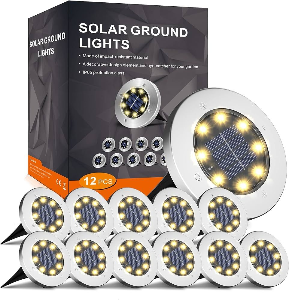 INCX 8 LED Garden Lights Solar Powered,Disk Lights Waterproof In-Ground Outdoor Landscape Lightin... | Amazon (US)
