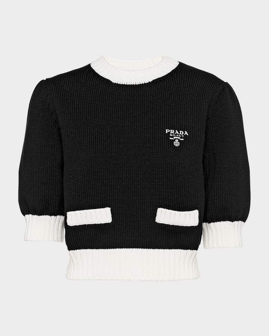 Bicolor Cropped Knit Sweater | Neiman Marcus