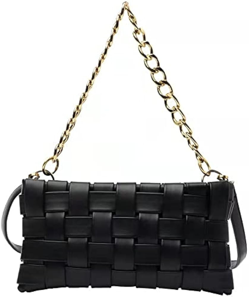 Bella Luna Women’s Woven Small Shoulder Bag Purse or Evening Clutch Handbag with Chain | Amazon (US)