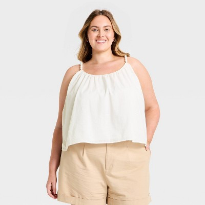 Women's Beaded Cami Tank Top - A New Day™ Cream XXL | Target