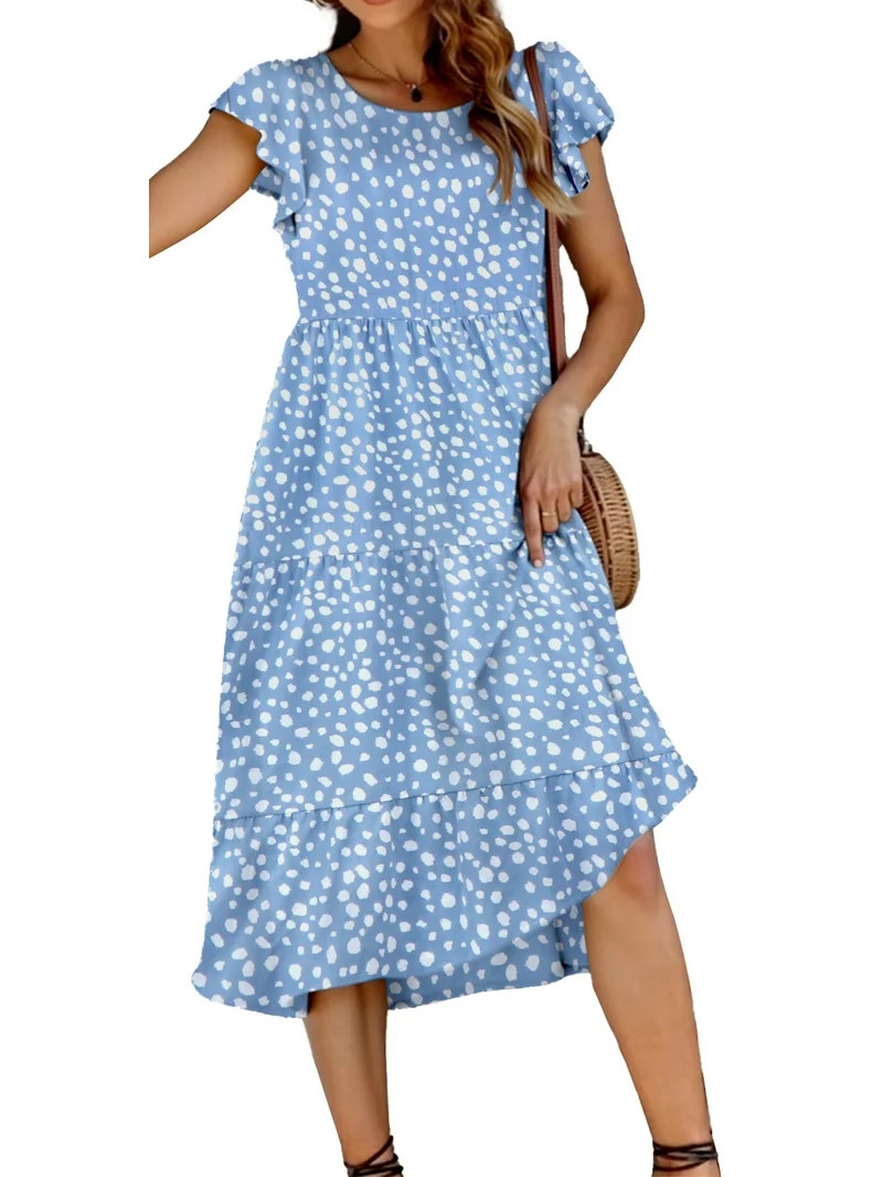 Fantaslook Dresses for Women Summer Casual Boho Dress Floral Print Ruffle Sleeve Midi Beach Dress... | Walmart (US)