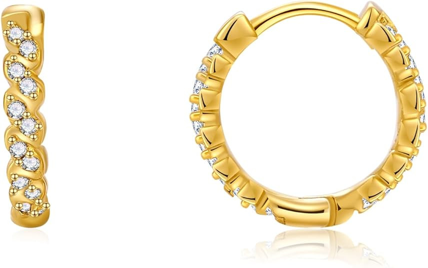 Gold Hoop Earrings for Women 18K Gold Plated Huggie Earrings Shiny Cubic Zirconia Ear Clasp Full ... | Amazon (US)