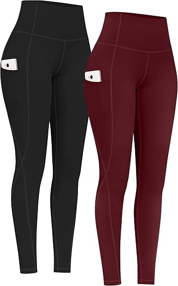 PHISOCKAT 2 Pack High Waist Yoga Pants with Pockets, Tummy Control Leggings, Workout 4 Way Stretc... | Amazon (US)