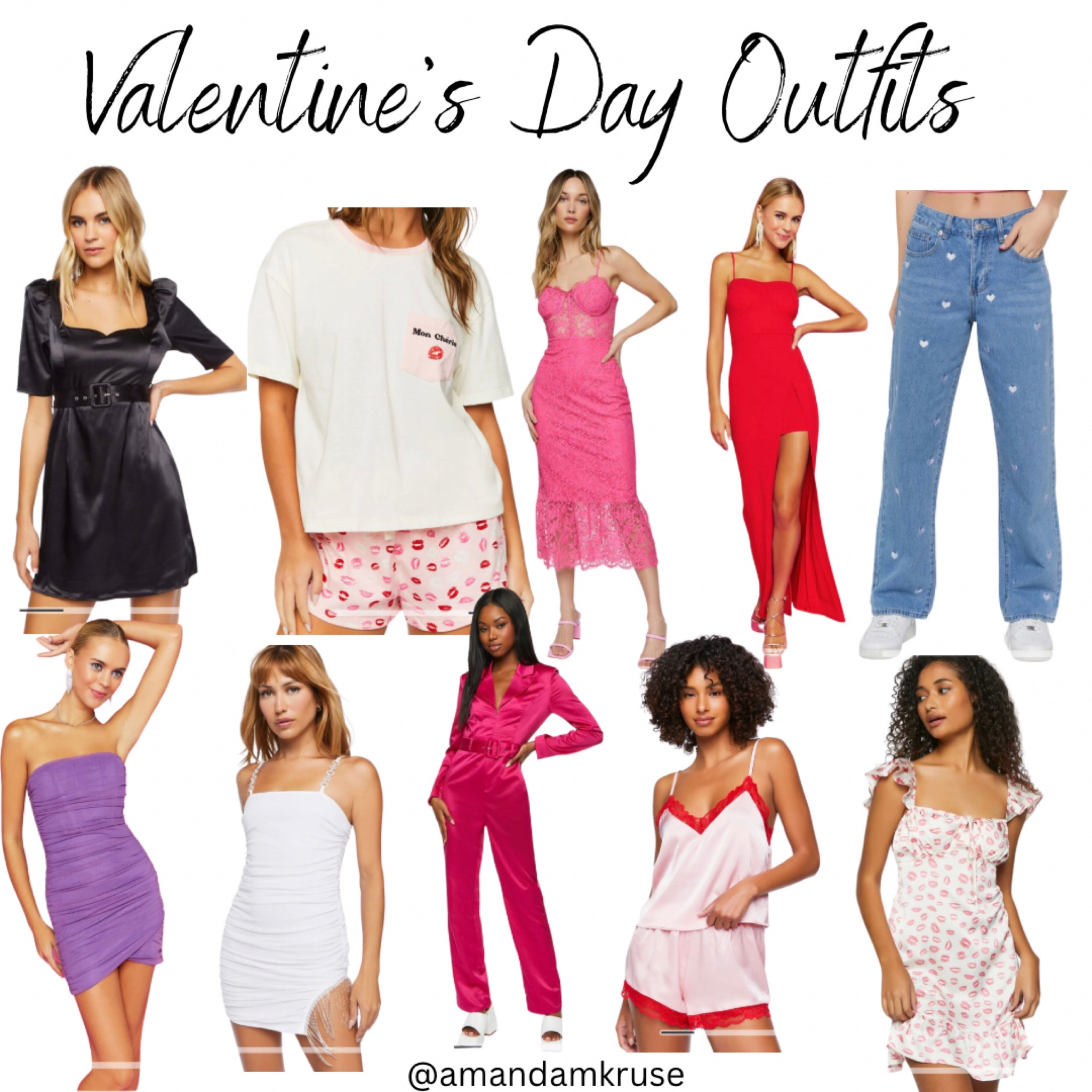 Valentine’s Day outfit.
Wedding guest dress.
Valentine’s Day. 
Date night.
Black dress.
Satin dress.
Valentine’s Day pajamas.
Vday pajamas.
Lace dress.
Midi dress. 
Heart jeans.
Denim jeans.
One shoulder dress.
Jumpsuit.
Lace pajamas.

#LTKunder100 #LTKunder50 #LTKFind