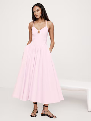 Stretch-Cotton Poplin Long Midi Dress | Banana Republic (US)
