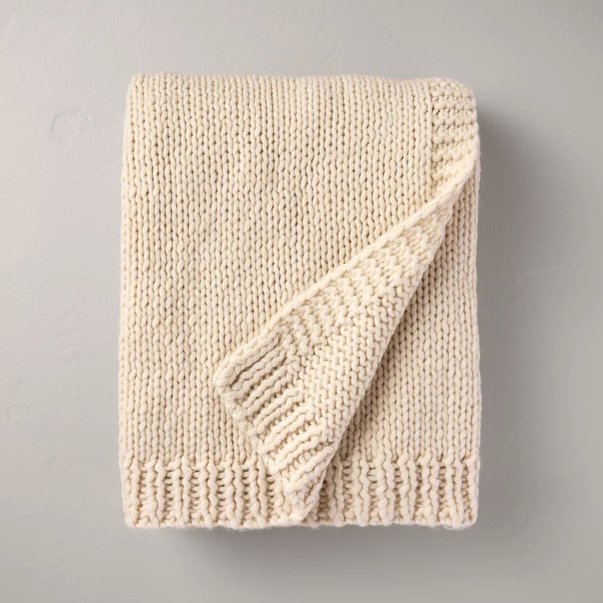 Chunky Knit Bordered Throw Blanket Cream - Hearth & Hand™ with Magnolia | Target