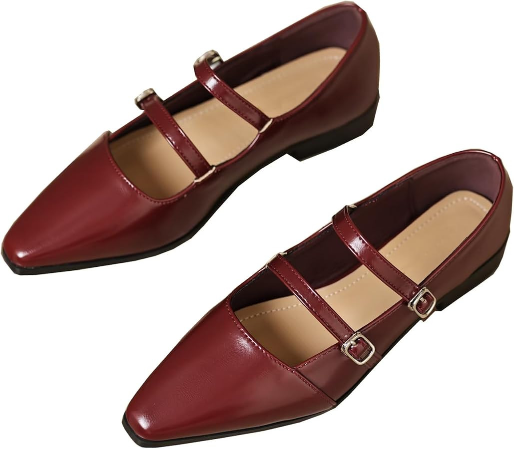 TN TANGNEST Leather Flats for Women Comfortable Square Toe Slip On Flats Soft Work Flats Retro Ma... | Amazon (US)