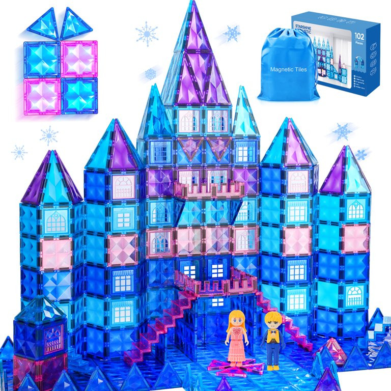 102pcs Frozen Castle Magnetic Tiles - 3D Diamond Building Blocks, Stem Educational Kids Toys for ... | Walmart (US)