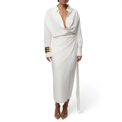 JLUXLABEL Skyline Long Sleeve Wrap Dress in Ivory at Nordstrom, Size Large | Nordstrom