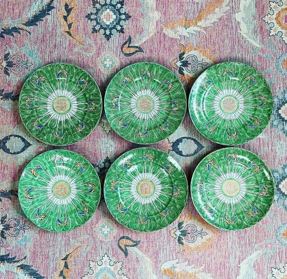 Antique Verte Famille Handpainted Porcelain Plates SET- Chinoiserie Chic - Vintage Asian Decor - ... | Etsy (US)