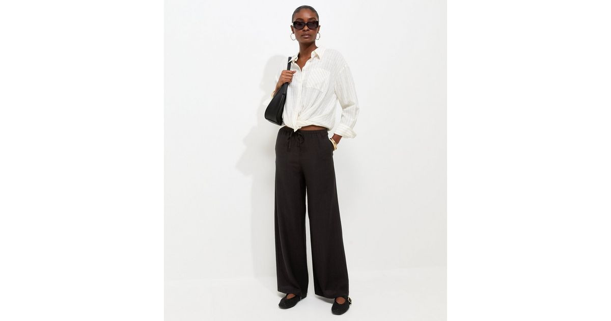 Women's Black Woven Wide Leg Trousers New Look | New Look (UK)