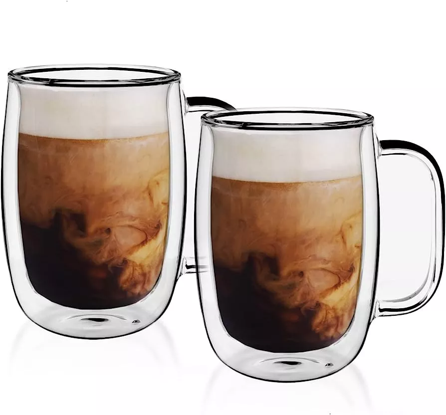 MEWAY 16oz/6 pack Coffee Mugs, Thickened Clear Glass Double Wall