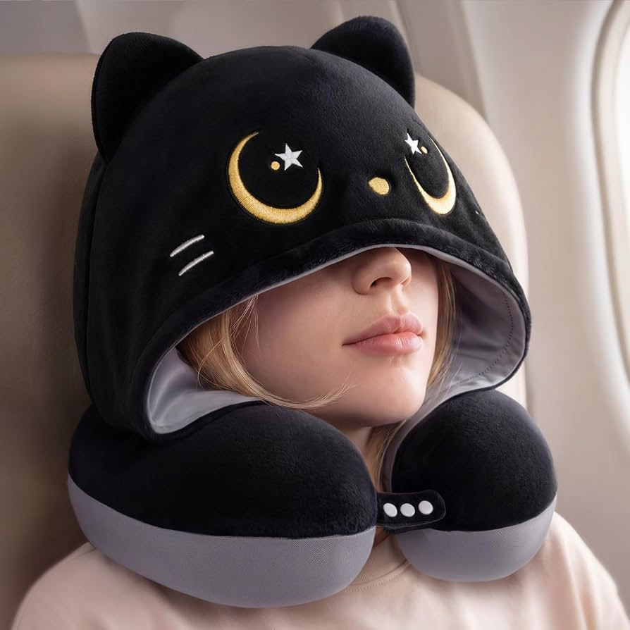 Mewaii Travel Neck Pillow, Airplane Pillow with Hood, Memory Foam, Gray | Amazon (US)