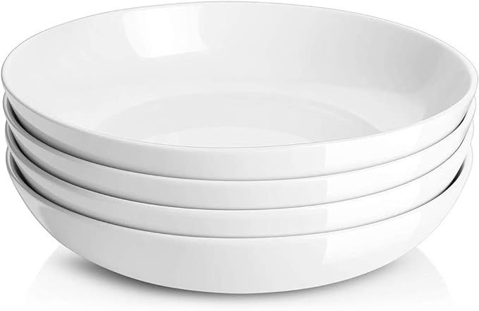 DOWAN 9.75" Large Pasta Bowls, Ceramic Salad Bowls 50 Ounce, Shallow Pasta Bowls Set of 4, Servin... | Amazon (US)