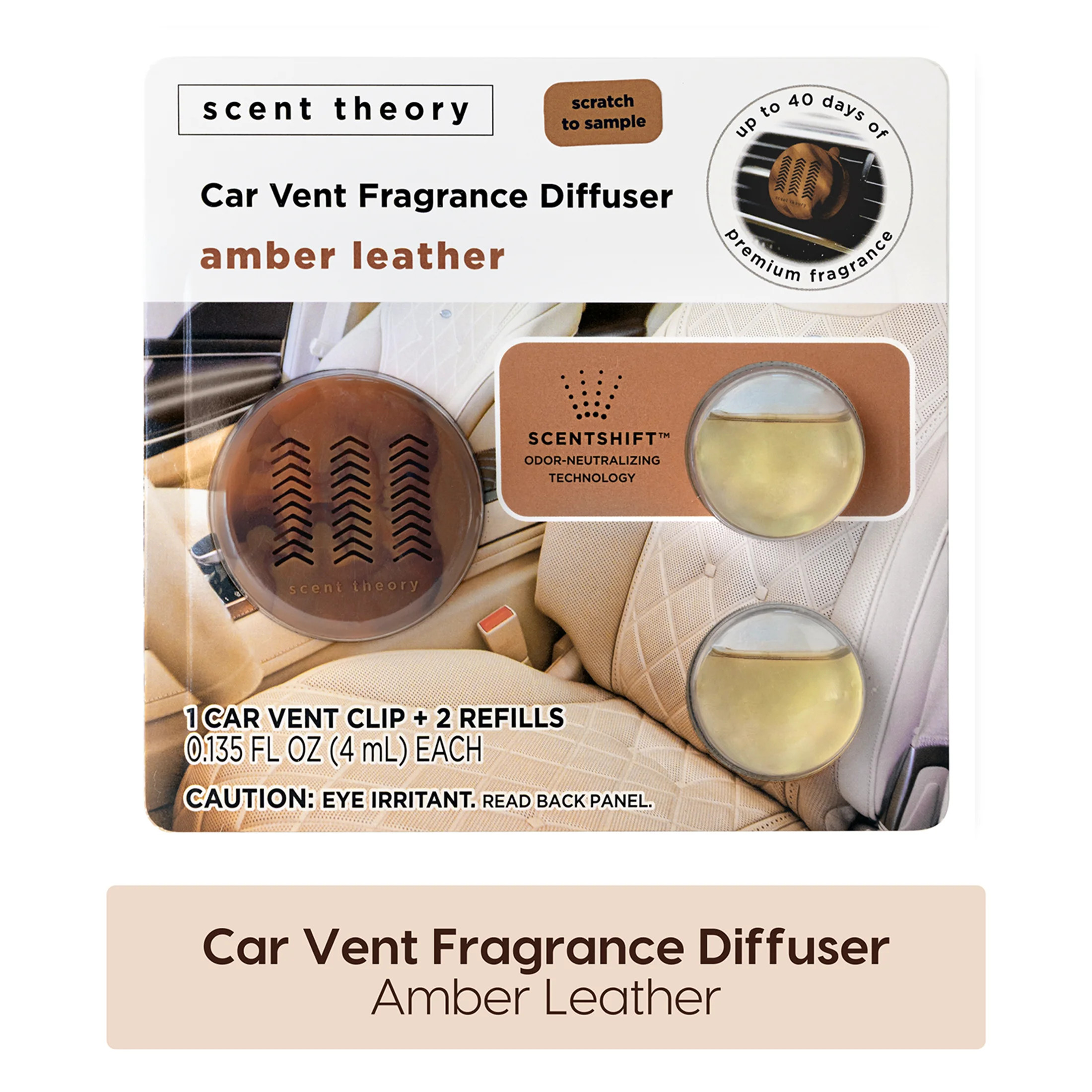Scent Theory Fragrance Diffuser Set for Cars with 2 Refill Pods, Amber Leather - Walmart.com | Walmart (US)