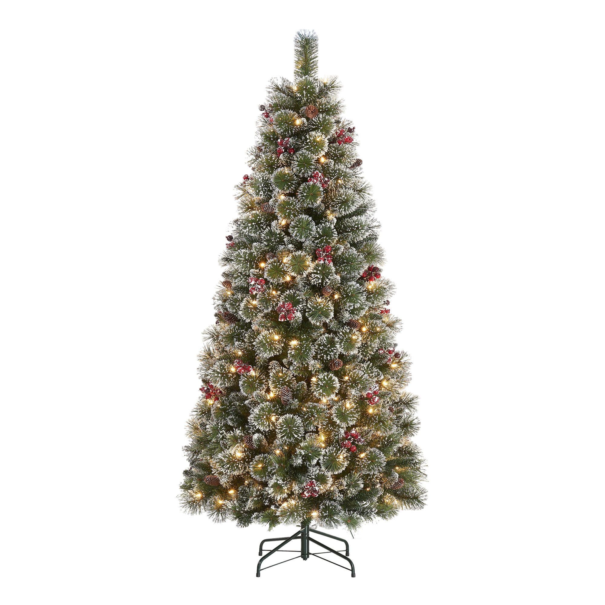 Holiday Time 6.5ft Pre-Lit Glittering Frost Pine Christmas Tree, Warm White LED, Green, 6.5' - Wa... | Walmart (US)