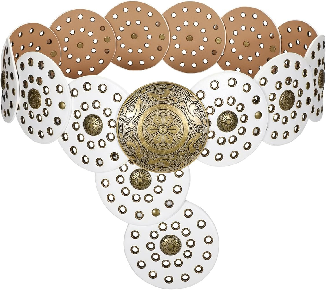 LEACOOLKEY Women's Boho Disc Belt Wide Western Leather Belt Vintage Concho Waist Belts for Dress ... | Amazon (US)