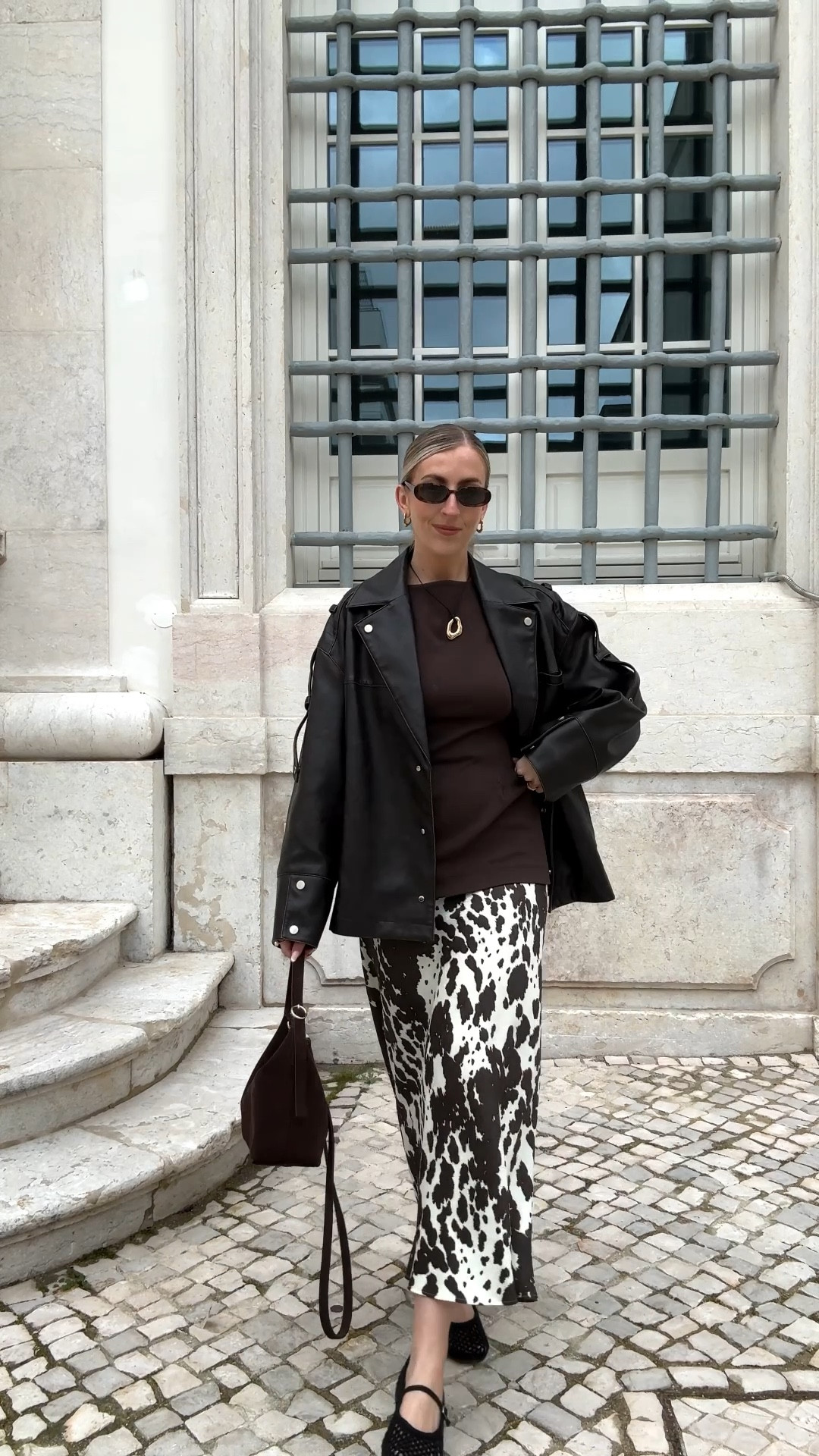 Cow print skirt outfit 🤎🐮

Leather jacket, cow print skirt, suede bag 

#LTKspring #LTKstyletip #LTKuk