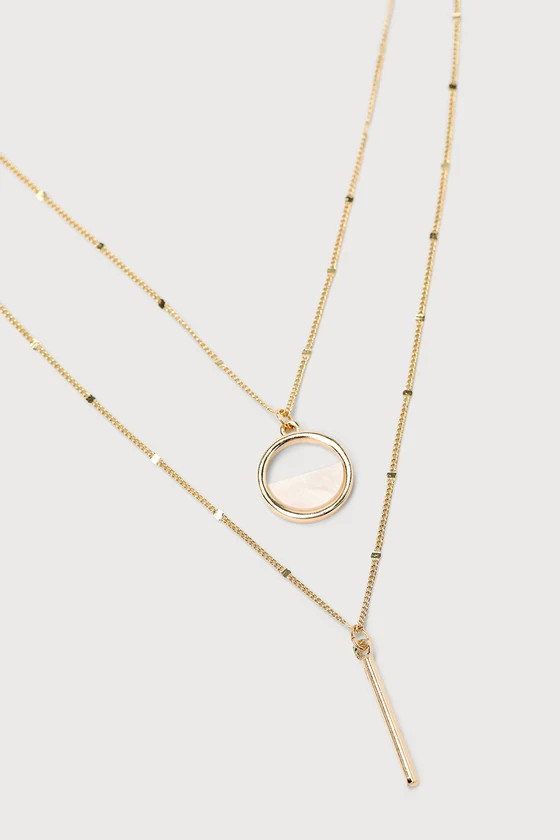 Gorgeous Geometry Gold Layered Bar and Circle Pendant Necklace | Lulus (US)