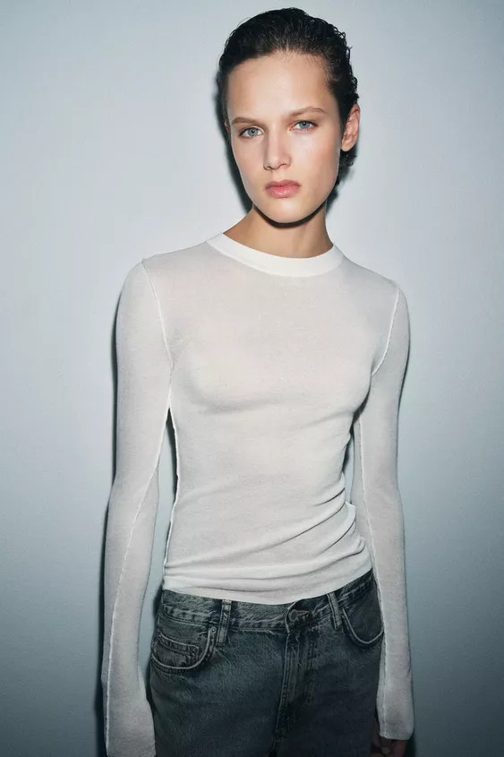 SEMI-SHEER KNIT TOP | Zara US