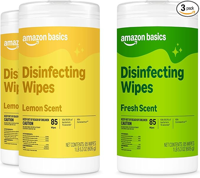 Amazon Basics Disinfecting Wipes, Lemon & Fresh Scent, Sanitizes, Cleans, Disinfects & Deodorizes... | Amazon (US)